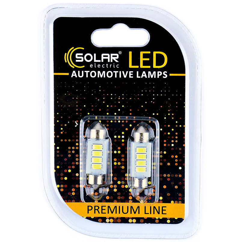 LED car lamp SOLAR 12V SV8.5 T11x36 4SMD white, 2pcs image