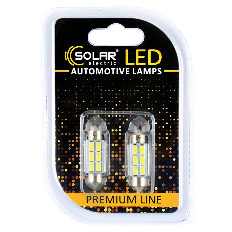 LED car lamp SOLAR 12V SV8.5 T11x36 6SMD white, 2pcs image
