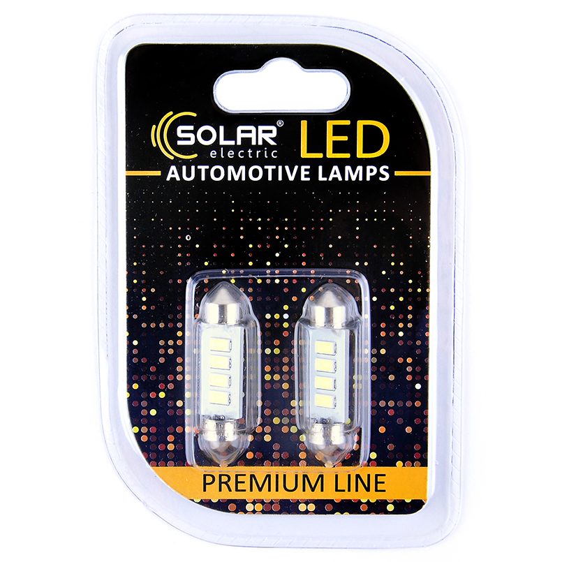 LED car lamp SOLAR 12V SV8.5 T11x39 4SMD white, 2pcs image