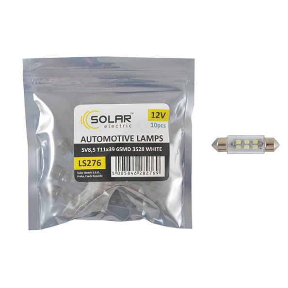 LED car lamp SOLAR 12V SV8.5 T11x39mm 6smd 3528 white 10pcs image