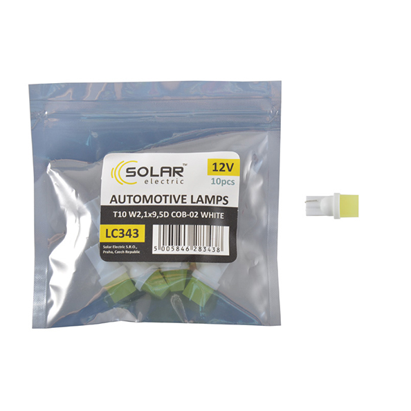 LED car lamp SOLAR 12V T10 W2.1x9.5d 1COB white 10pcs image