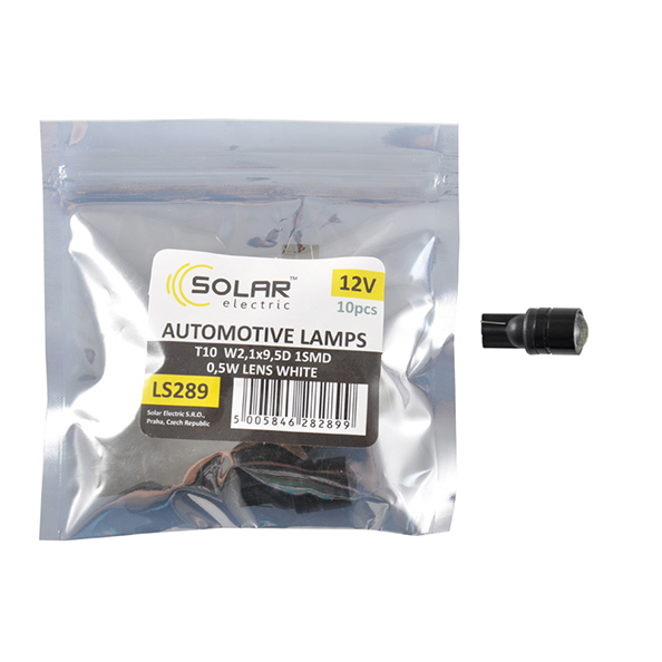 LED car lamp SOLAR 12V T10 W2.1x9.5d 1SMD 0.5W with lens white 10pcs image