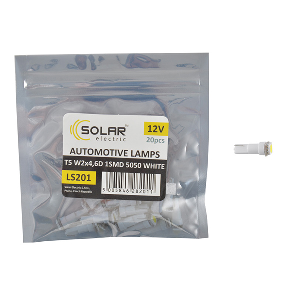 LED car lamp SOLAR 12V T5 W2x4.6d 1smd 5050 white 20pcs image