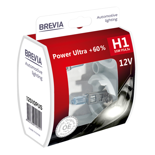 Галогенова лампа Brevia H1 12V 55W P14.5s Power Ultra +60% S2 image