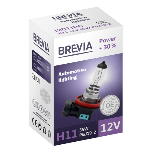 Галогенова лампа Brevia H11 12V 55W PGJ19-2 Power +30% CP image