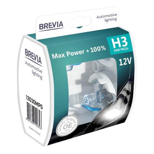 Галогеновая лампа Brevia H3 12V 55W PK22s Max Power +100% S image