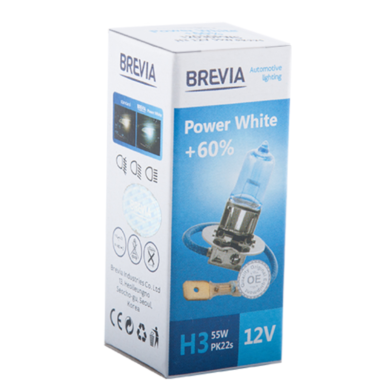Галогенова лампа Brevia H3 12V 55W PK22s Power White +60% 4300K CP image