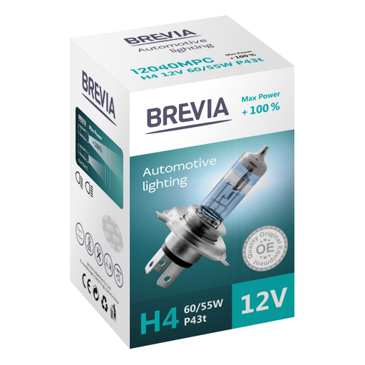 Галогеновая лампа Brevia H4 12V 60/55W P43t Max Power +100% CP image