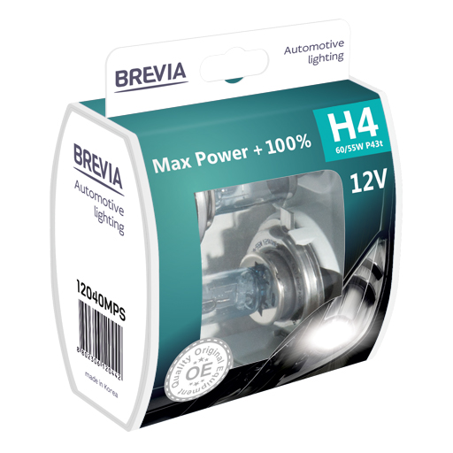 Галогенова лампа Brevia H4 12V 60/55W P43t Max Power +100% S2 image