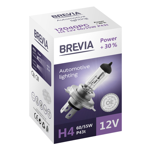 Галогенова лампа Brevia H4 12V 60/55W P43t Power +30% CP image