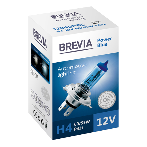 Галогенова лампа Brevia H4 12V 60/55W P43t Power Blue CP image