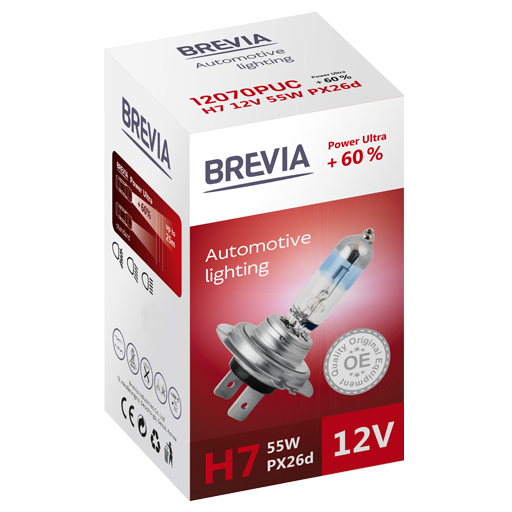 Галогенова лампа Brevia H4 12V 60/55W P43t Power Ultra +60% CP image