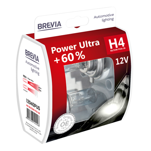 Галогеновая лампа Brevia H4 12V 60/55W P43t Power Ultra +60% S2 image