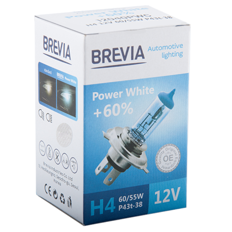 Галогенова лампа Brevia H4 12V 60/55W P43t Power White +60% 4300K CP image