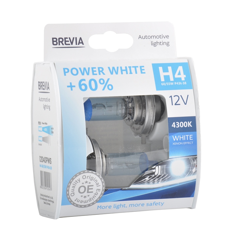 Halogen light Brevia H4 12V 60/55W P43t Power White +60% 4300K S2 image