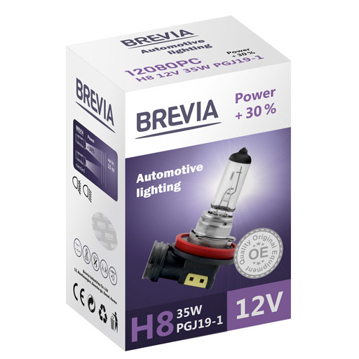 Галогенова лампа Brevia H8 12V 35W PGJ19-1 Power +30% CP image