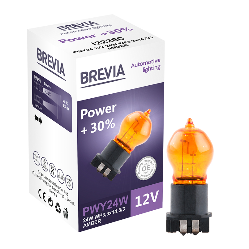 Галогенова лампа Brevia PWY24W 12V 24W WP3,3x14,5/4 AMBER Power +30% CP image