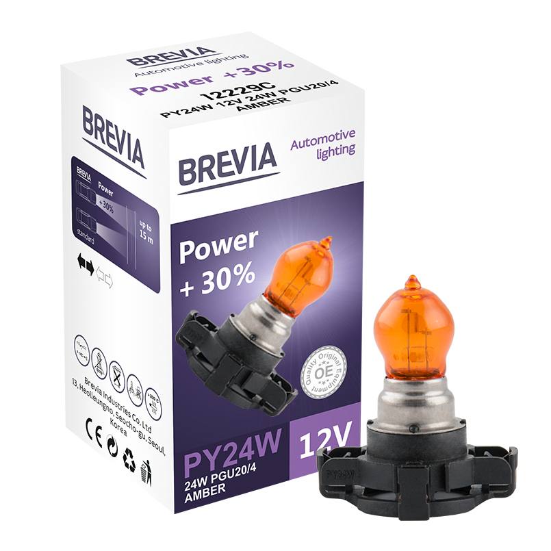 Галогенова лампа Brevia PY24W 12V/24V PGU20/4 AMBER Power +30% CP image
