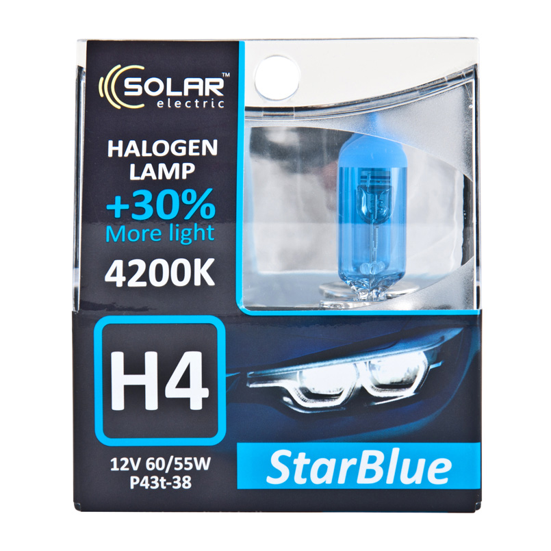 Галогенова лампа SOLAR H4 12V 60/55W P43t-38 StarBlue 4200K, SET image