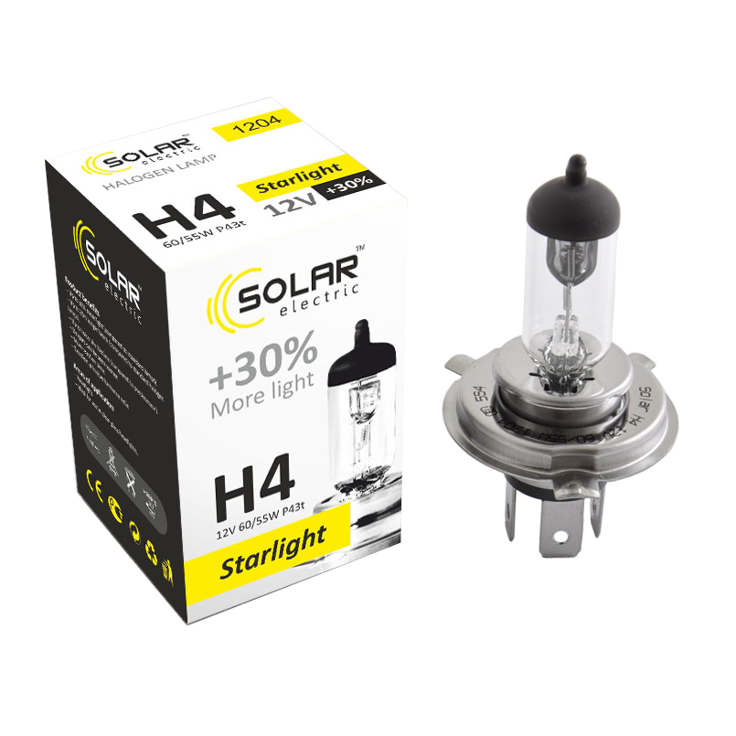 Галогеновая лампа SOLAR H4 12V 60/55W P43t-38 Starlight +30% image
