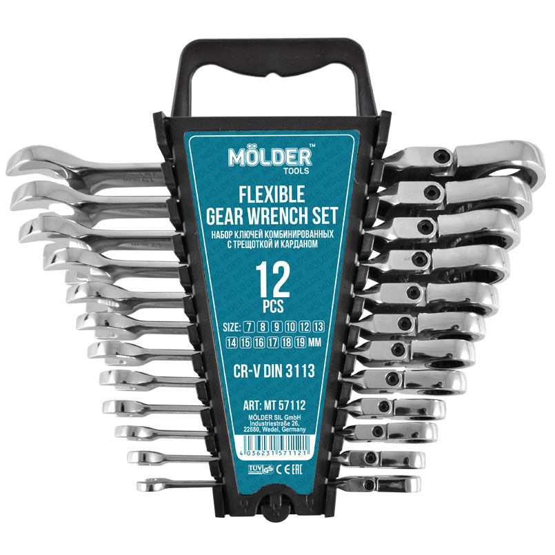 Set of combination wrenches with ratchet Molder MT57112 CR-V (7-8-9-10-12-13-14-15-16-17-18-19mm), 12 pcs image