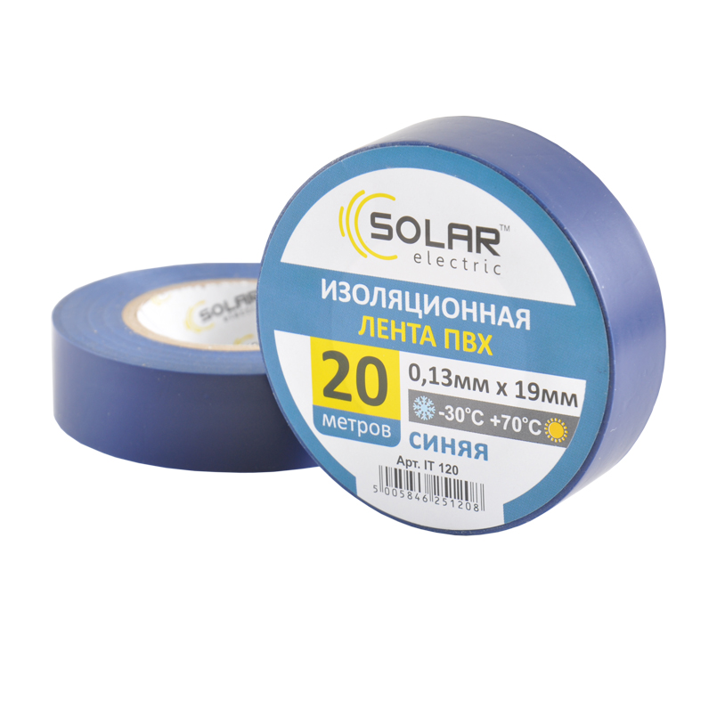 Стрічка ізоляційна ПВХ SOLAR IT120 20 м, 0.15x19 мм, синя image