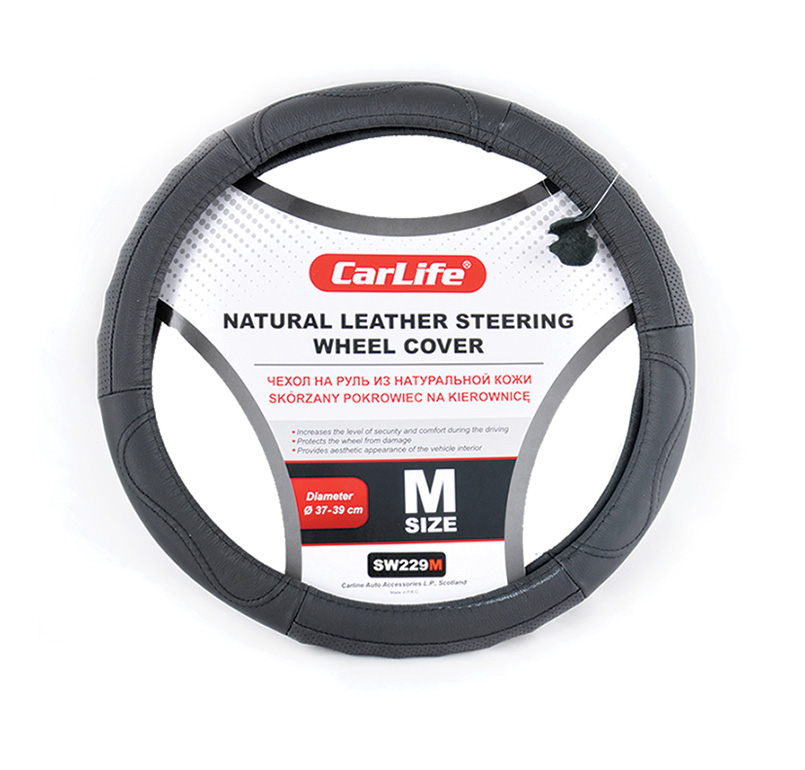 Leather steering wheel cover CarLife М 37-39Ø image