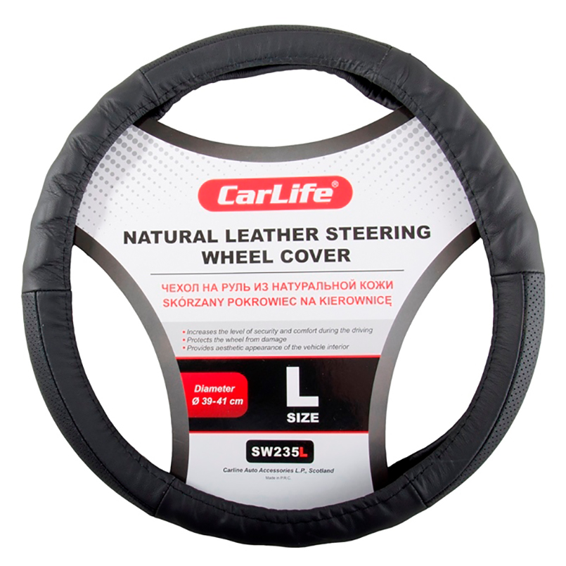 Leather steering wheel cover CarLife L 39-41Ø, black image