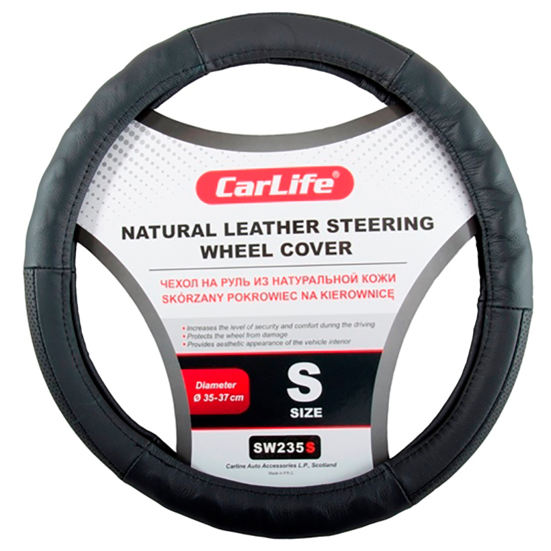 Leather steering wheel cover CarLife S 36-38Ø, black image