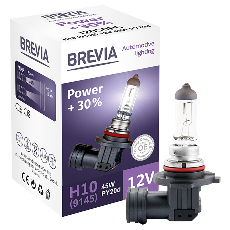 Галогенова лампа Brevia H10 12V 45W PY20d Power +30% CP image