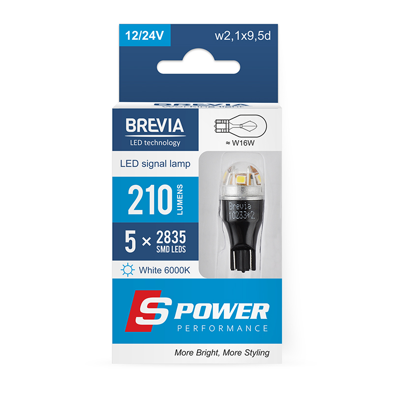 LED car lamp Brevia S-Power W16W 210Lm 5x2835SMD 12/24V CANbus, 2pcs image