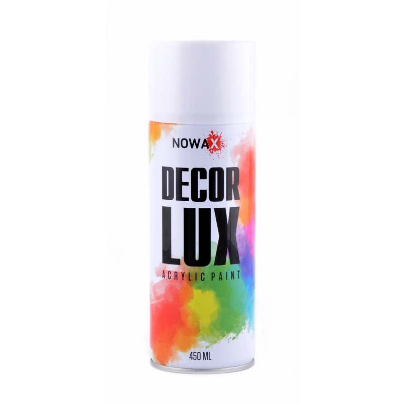 Акриловая спрей-краска NOWAX DecorLux, 450 мл, белый глянец (GLOSS WHITE/RAL9010) image