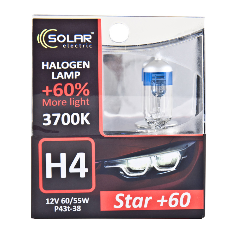 Галогенова лампа SOLAR H4 12V 60/55W P43t-38 Starlight +60%, SET image