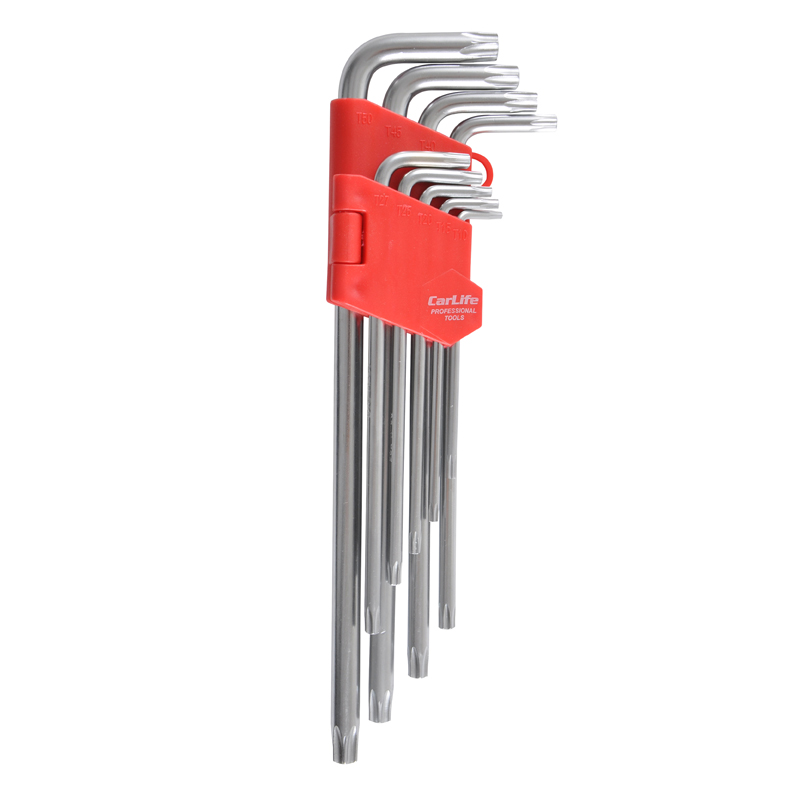 Набір ключів Г-подібних тор-х з отвором CarLife WR2113 CR-V, T10-50, довгі, 9шт image