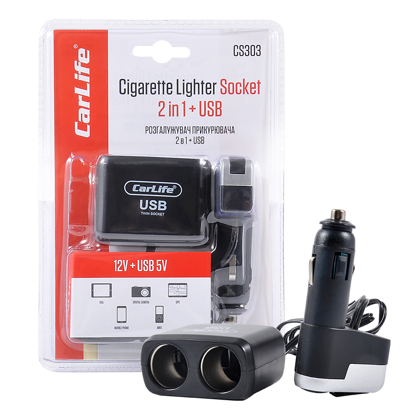 Разветвитель прикуривателя 2в1 + USB CarLife CS303 image