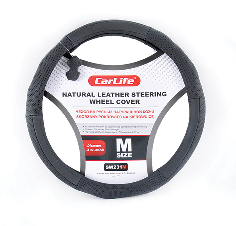 Leather steering wheel cover CarLife М 37-39Ø image