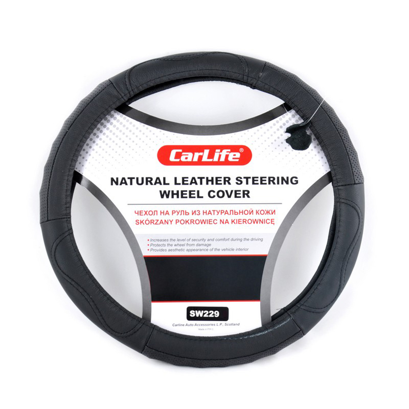 Leather steering wheel cover CarLife XL 41-43Ø image