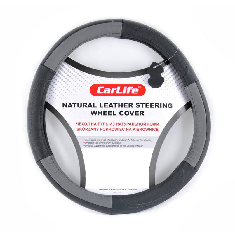 Leather steering wheel cover CarLife XL 41-43Ø image