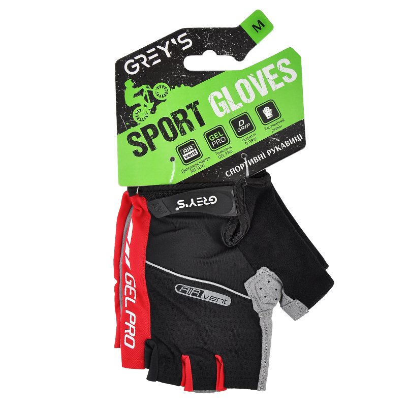 Short finger sports gloves Grey's GR18122 with gel inserts, black and red M image