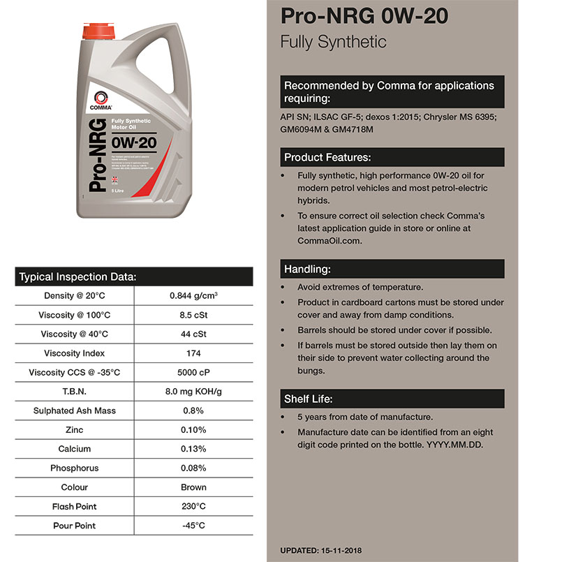 Engine oil Comma PRO-NRG 0W-20 1L