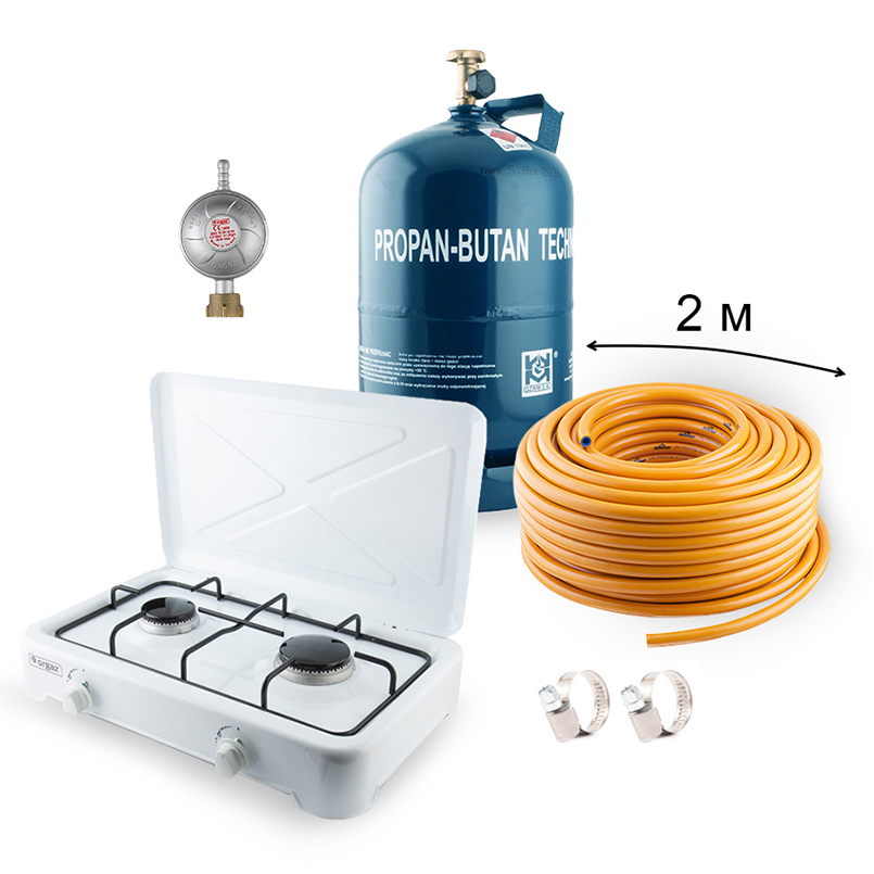 Gas kit: GZWM 12.3l cylinder, reducer, hose, portable stove OR-201, clamps image