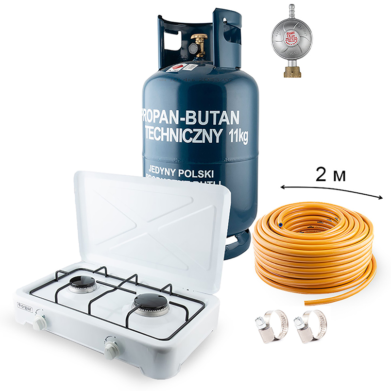 Gas set: cylinder GZWM 27.2 l, reducer, hose, portable stove OR-201, clamps image