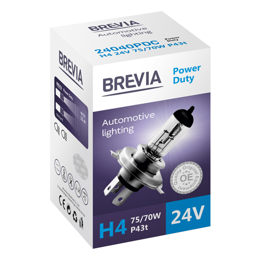 Галогенова лампа Brevia H4 24V 75/70W P43t Power Duty CP image