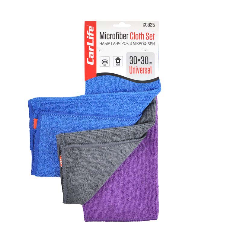 Microfiber clothe set CarLife CarLife CC925, 30x30 cm, blue, gray, purple image