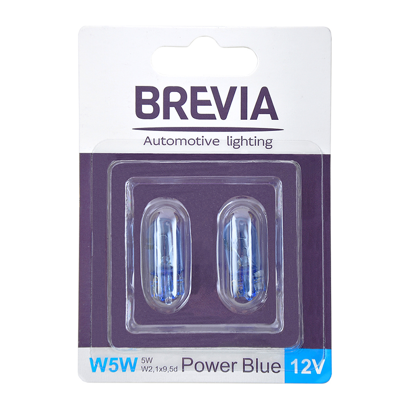 Лампа розжарювання Brevia W5W 12V 5W W2.1x9.5d Power Blue B2, 2шт image