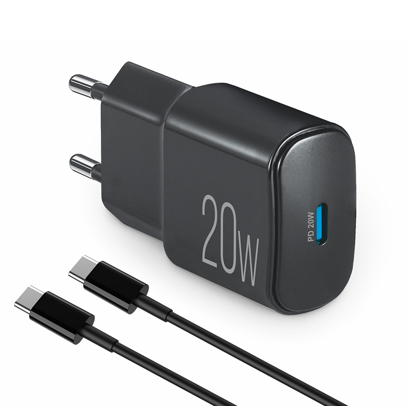 Мережевий зарядний пристрій Brevia ePower PD20W + кабель USB-C to USB-C 1м чорний 45020CCB image