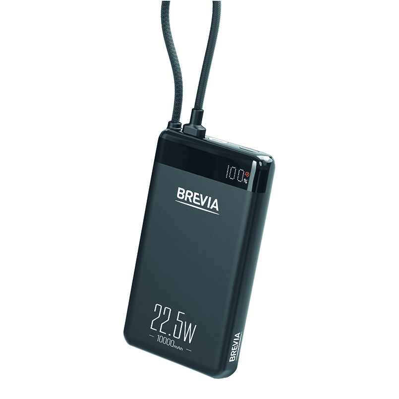 Power Bank Brevia ePower 10000mAh 22,5W SuperSlim LCD black metallic + cable, 45550SMB image