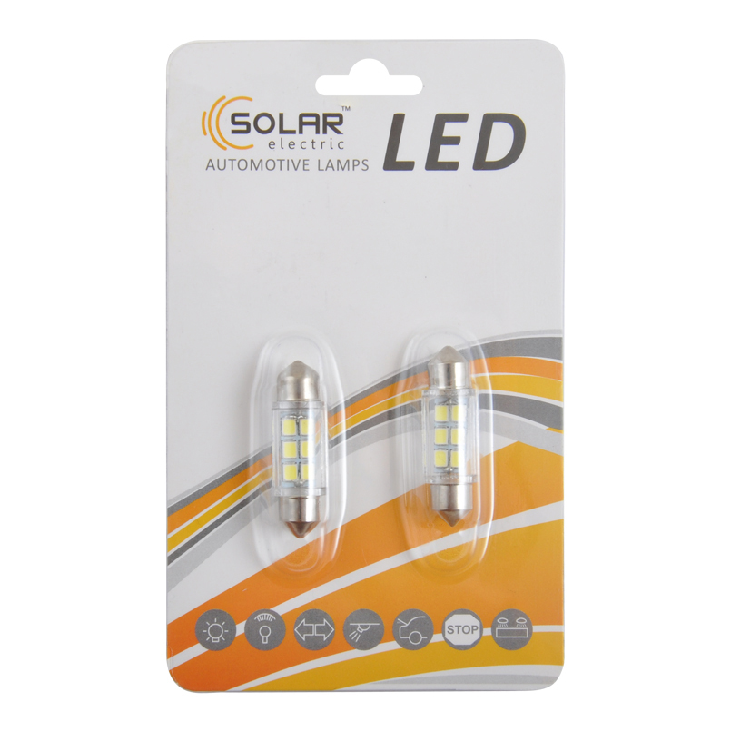 LED автолампа SOLAR 12V SV8.5 T11x36mm 6smd 3528 white, 2шт image