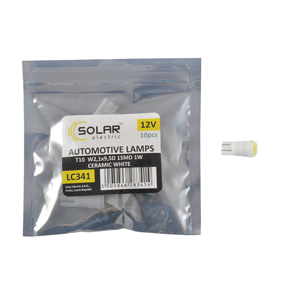 LED автолампа SOLAR 12V T10 W2.1x9.5d 1SMD 1W Ceramic white 10шт image