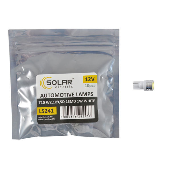 LED автолампа SOLAR 12V T10 W2.1x9.5d 1SMD 1W white 10шт image